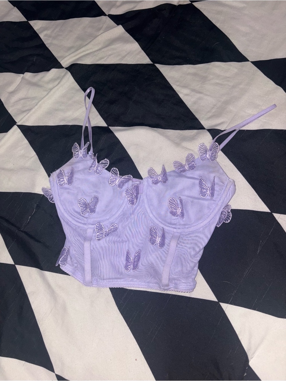 Windsor Lilac Butterfly Embroidered Mesh Crop Top